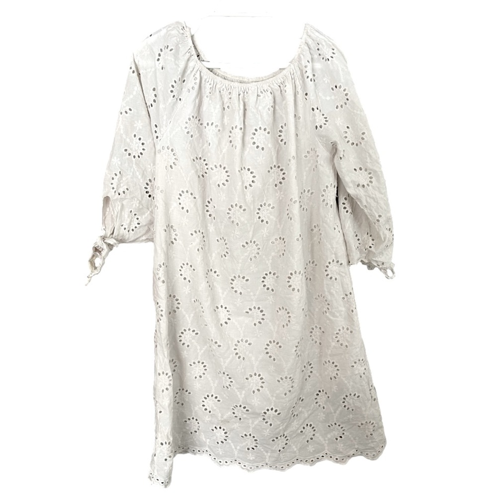Valentina Naldi Italian Made 100% Cotton Eyelet Off the Shoulder Midi Dress L